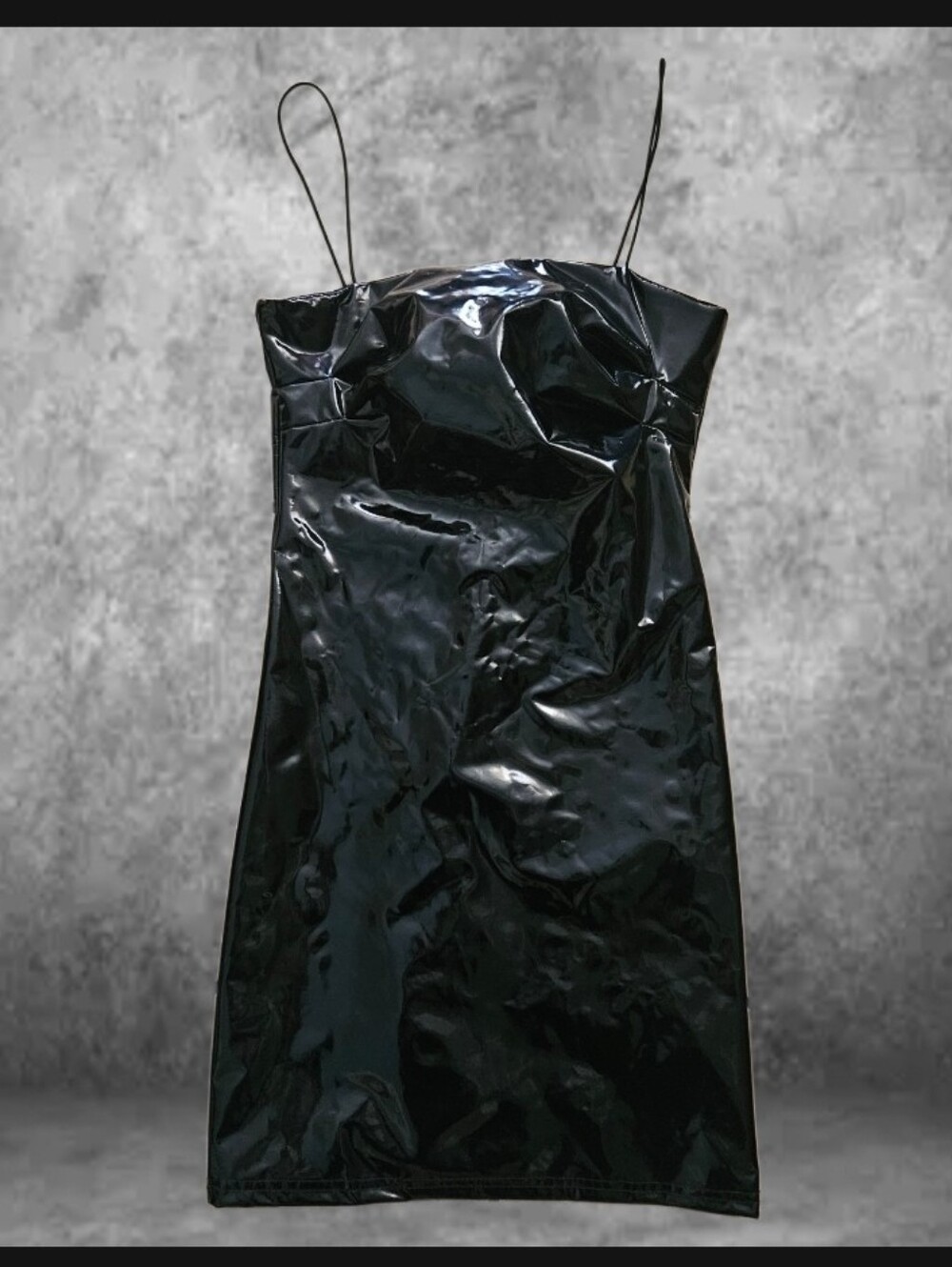 Micas glossy black faux-patent leather mini dress XS